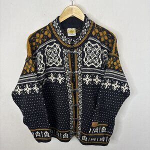 Voss Norway Woman M Cardigan Sweater Gray Latches Nordic Fair Isle